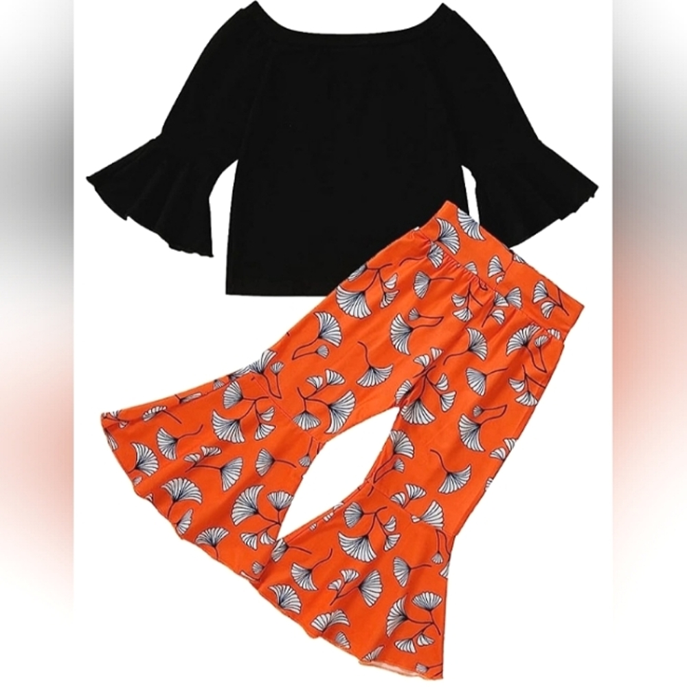 ☆Brand New☆Adorable Toddler Girl Bell Bottom Pants & Flare Solid Top☆3T/4T